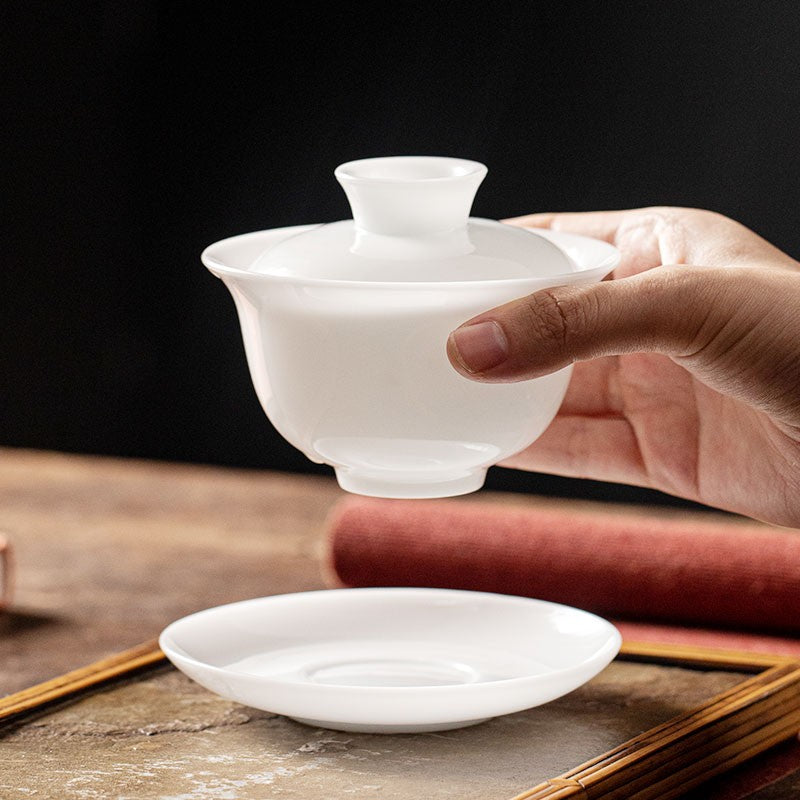 1pc Ice Jade Porcelain San Cai Gaiwan Tea Bowl White Porcelain Kung Fu Tea Set