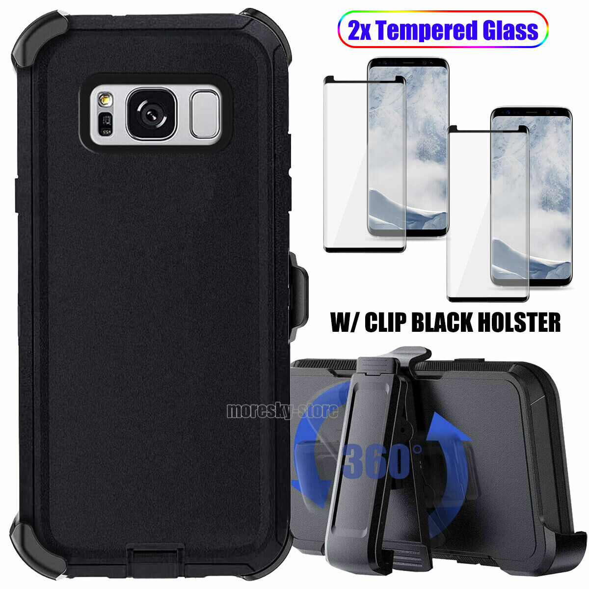 Case Clip Holster Cover, Tempered Glass Protector For Samsung Galaxy S8 Plus