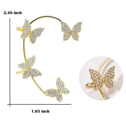 1 pair Butterfly Ear Clip Silver Zircon Earrings Cuff Wrap Women Jewelry Gifts