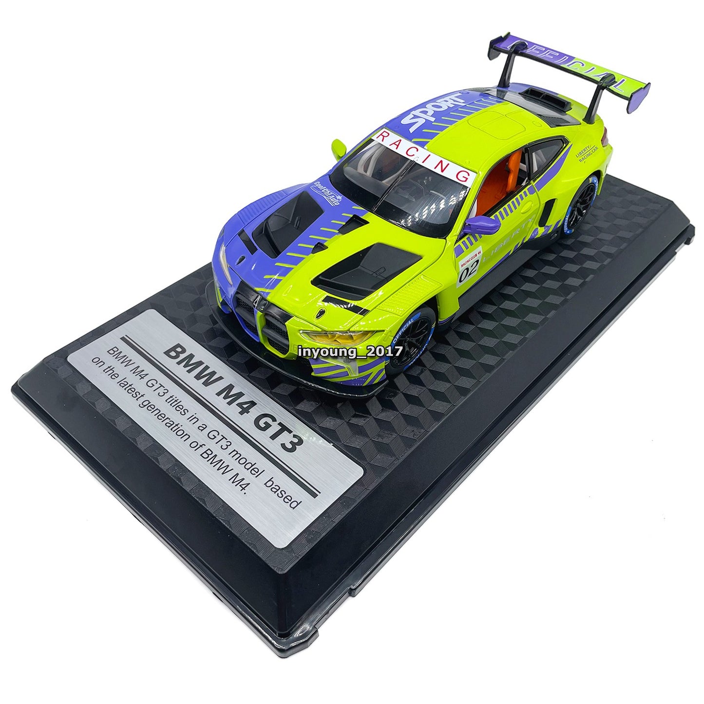 1/24 BMW M4 GT3 Model Car Diecast Toy Vehicle Toys for Boys Kids Gifts Green