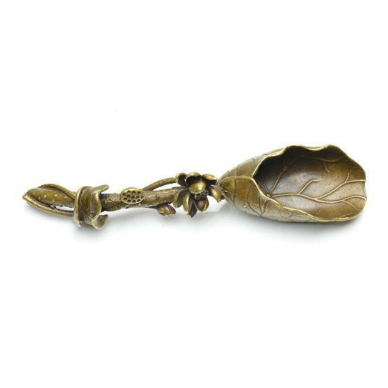 Colletable Folk Antiques Chinese Classical Tea Ceremony Lotus Leaf Tea Spoon