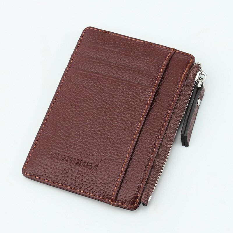 Unisex ID Card Holder Business Credit Card Case Portable Zippper Wallet Leather