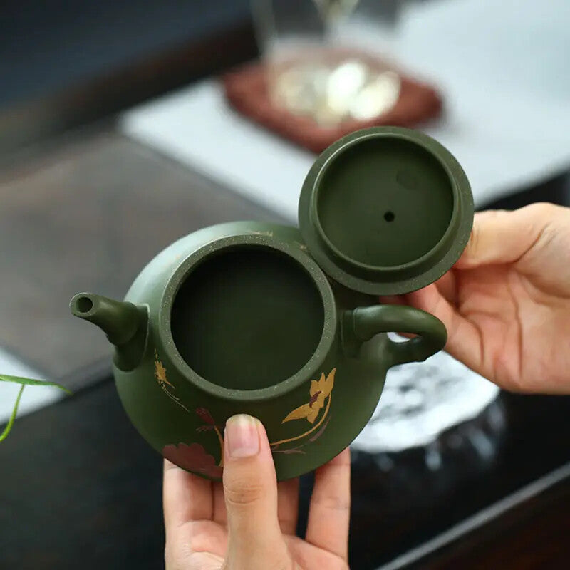Real Handmade Green Kettle Yixing Purple Clay Teapot Puer Tea Set Kung