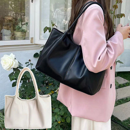 Womens Large-capacity Shoulder Bag PU Leather Handbags Solid Color Casual