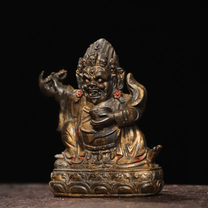 4.8"old Tibet Buddhism Temple Bronze Gilt Mahakala Wrathful Deity Buddha Statue