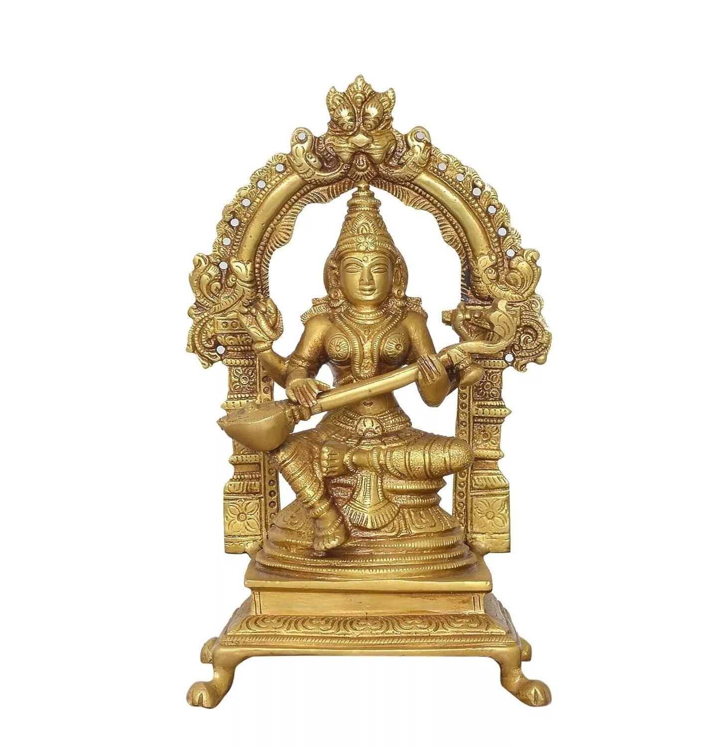 Brass Hindu Goddess of Knowledge Saraswati Idol Statue Figurine Sculpture