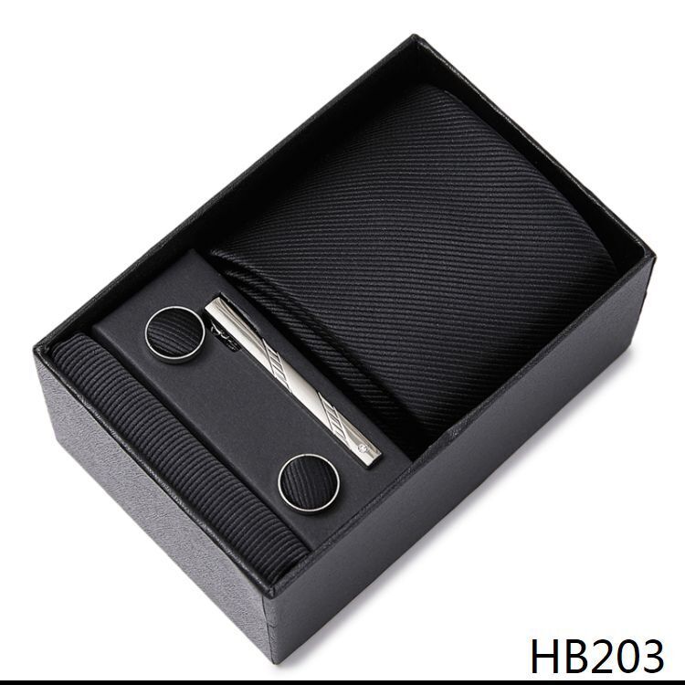 Men Neckties 5Pcs Business Ties Hanky Cufflink Set Clips Corbatas Gift Box 7.5cm