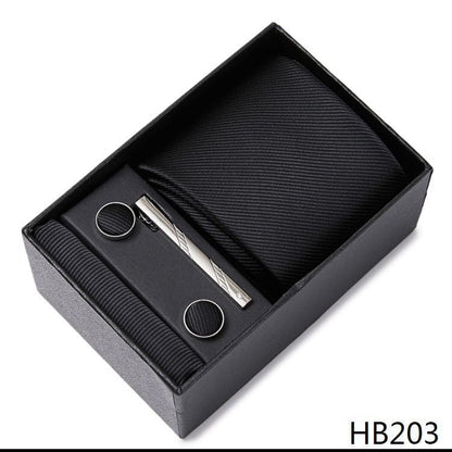 Men Neckties 5Pcs Business Ties Hanky Cufflink Set Clips Corbatas Gift Box 7.5cm