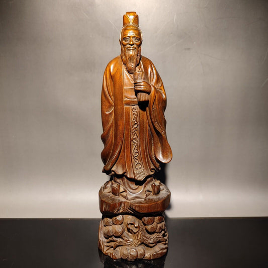 vintage wooden carved figures Confucius chinese boxwood wood statue study decor