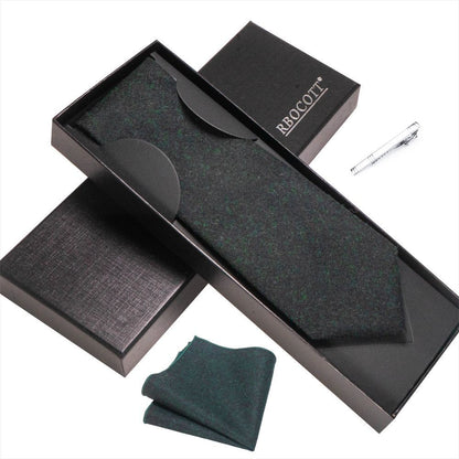 Men Necktie Set 3Pcs Clips Handkerchief Wool Gift Ties Suits Wedding Accessories