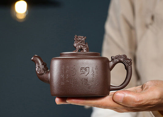 Full Handmade Teapot Master Pot Marked Real Yixing Zisha Hand Carved Purple Grit