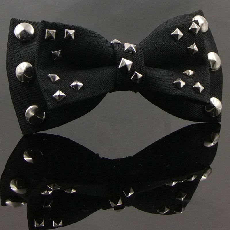 Men Fashion Neckties Cotton Black Punk Rivets Rock Style Bow Ties Hip Hop 12x6cm