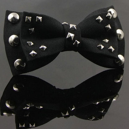 Men Fashion Neckties Cotton Black Punk Rivets Rock Style Bow Ties Hip Hop 12x6cm