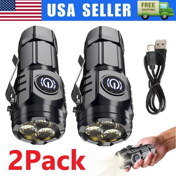 2PCS Three-Eyed Mini Flashlight Flash Super Power Waterproof Outdoor Travel