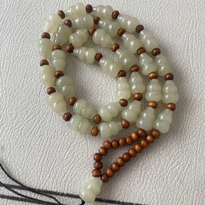 Natural Jade Gourd Pendant Necklace Hand Carved Jade Beaded Chain Jewelry