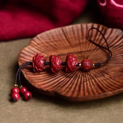 Buddhism Cinnabar Lotus Key Chain Organic Jewellery Carved Fashion Chinese