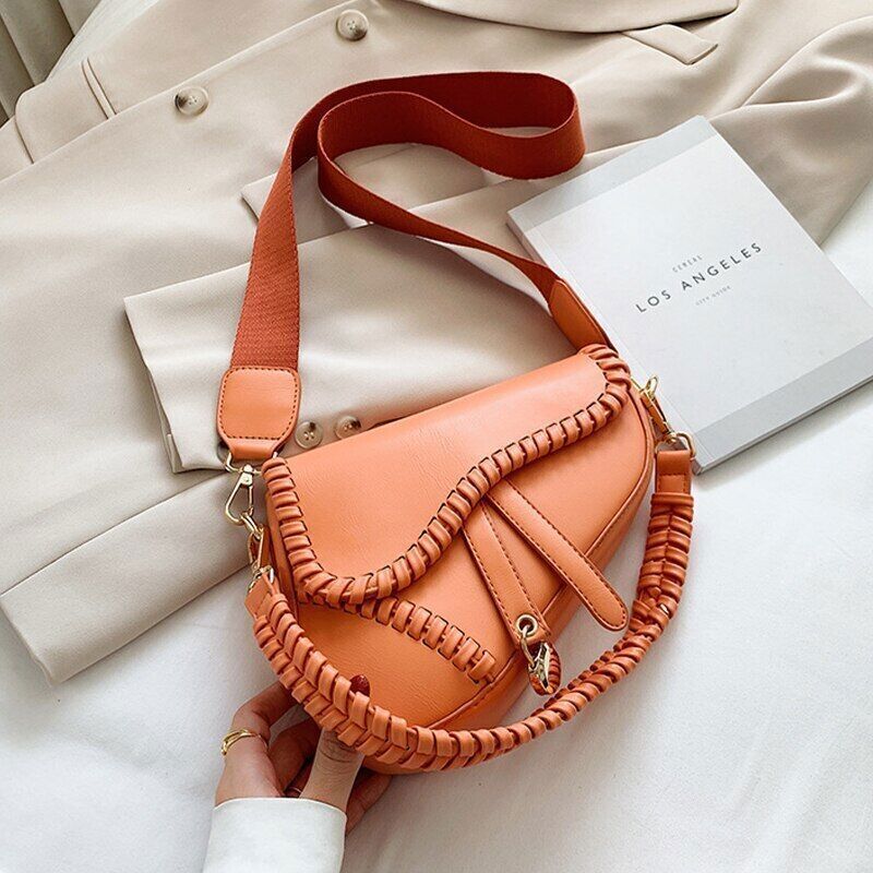 Women Bag One Shoulder Handle Hasp Zipper PU Material Polyester Lock Bag