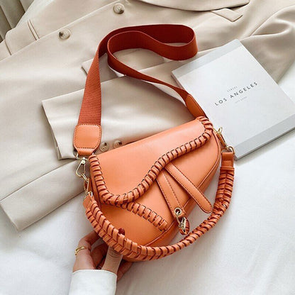 Women Bag One Shoulder Handle Hasp Zipper PU Material Polyester Lock Bag