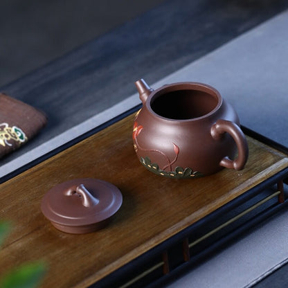 Tea Pot 300ml Marked Hand Carved Lotus Embossed Original Ore Real Yixing Zisha