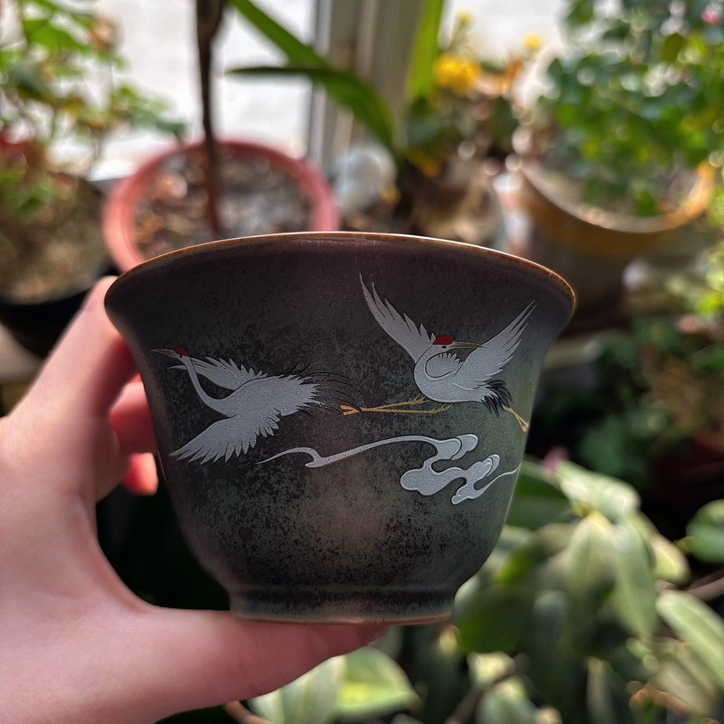 Kiln Changed Crane Pattern Gaiwan 11.8x9.5cm 200ml Ceramic Tea Cup Set