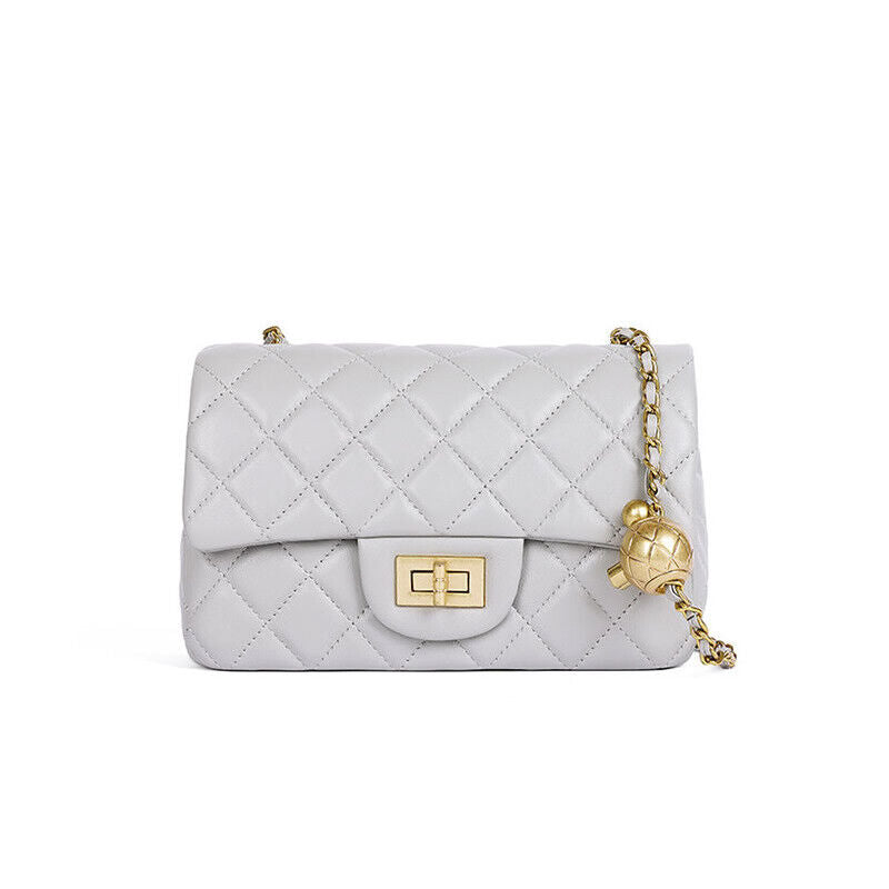 Quilted Lambskin Leather Small Flap Purse Shoulder Bag Clutch Crossbody Handbag