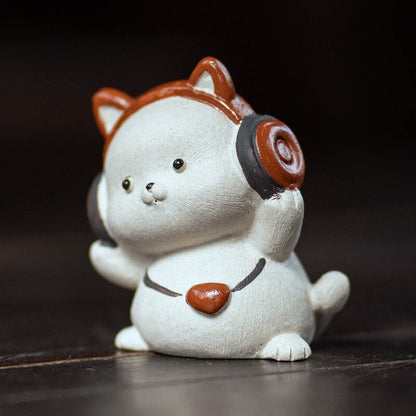Lovely Cat Statue Yixing Zisha White Duan Clay Tea Pet House Warming Gift Small