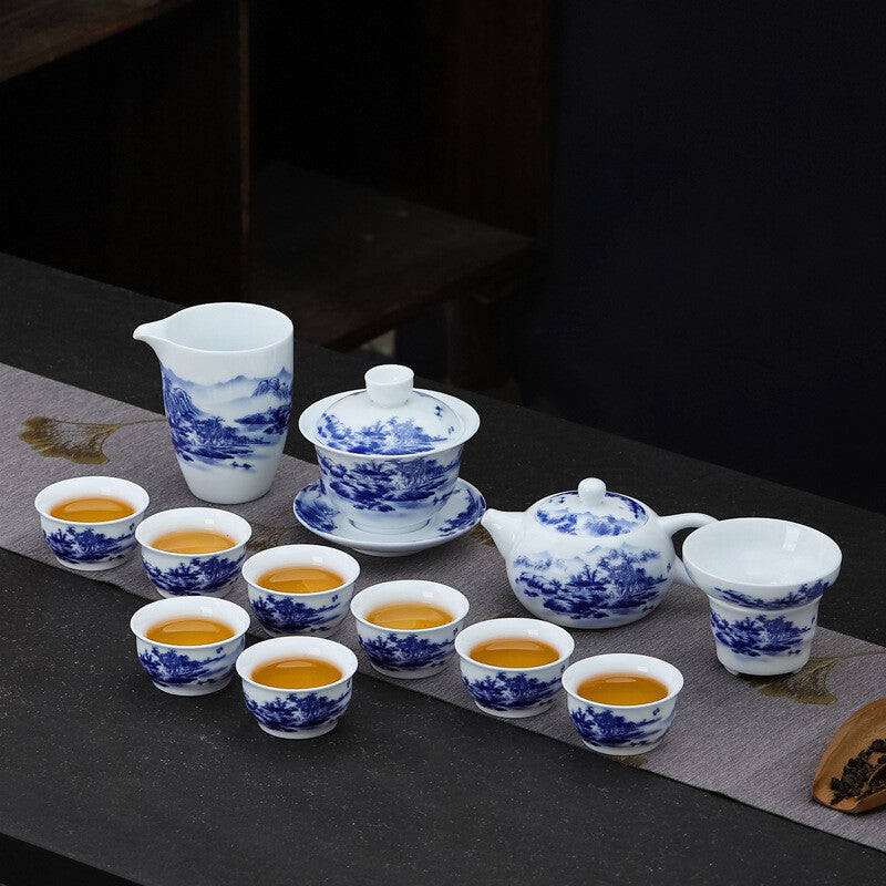 Blue-and-white Porcelain Tea Set Chinese Ceramic Tea Pot Gaiwan Matching Tea Cup
