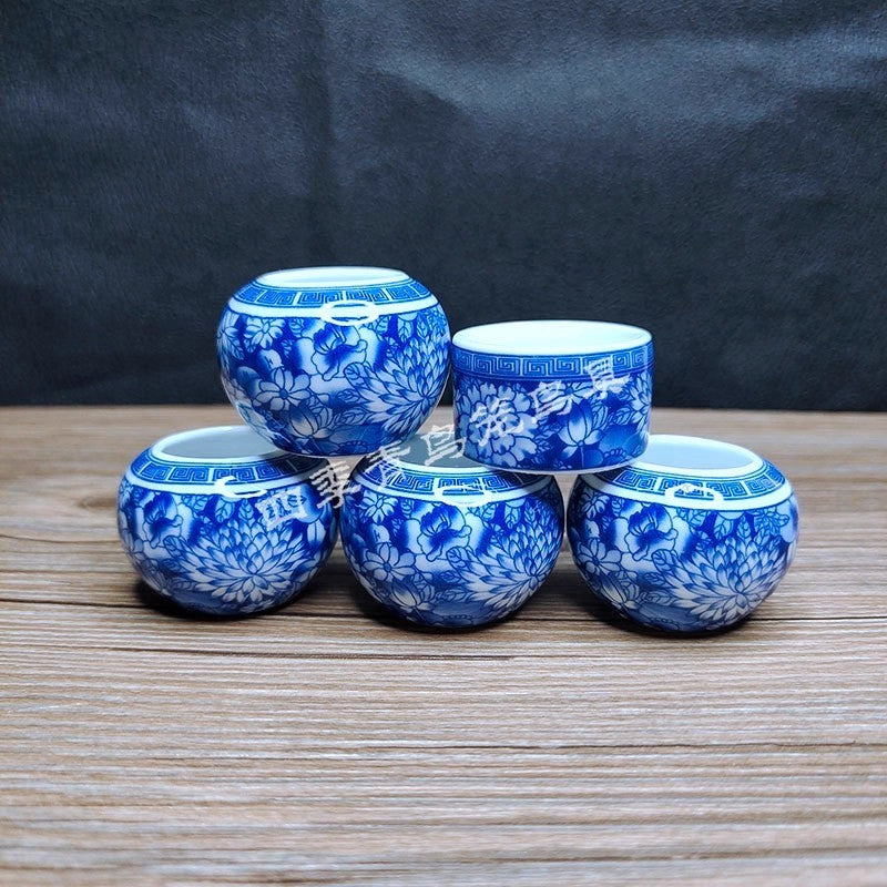 5PC Blue Ceramic Flower Cup Bird Feeding Dish Food Water Bowl Parrot Feeder Cage