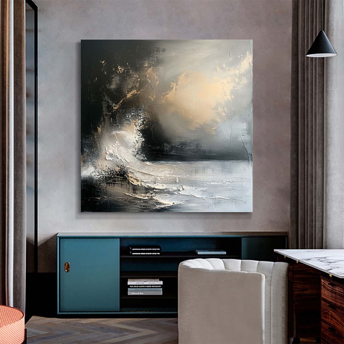 Large Painting On Canvas Oil Painting Abstract Black White Wall Art Canvas Sea