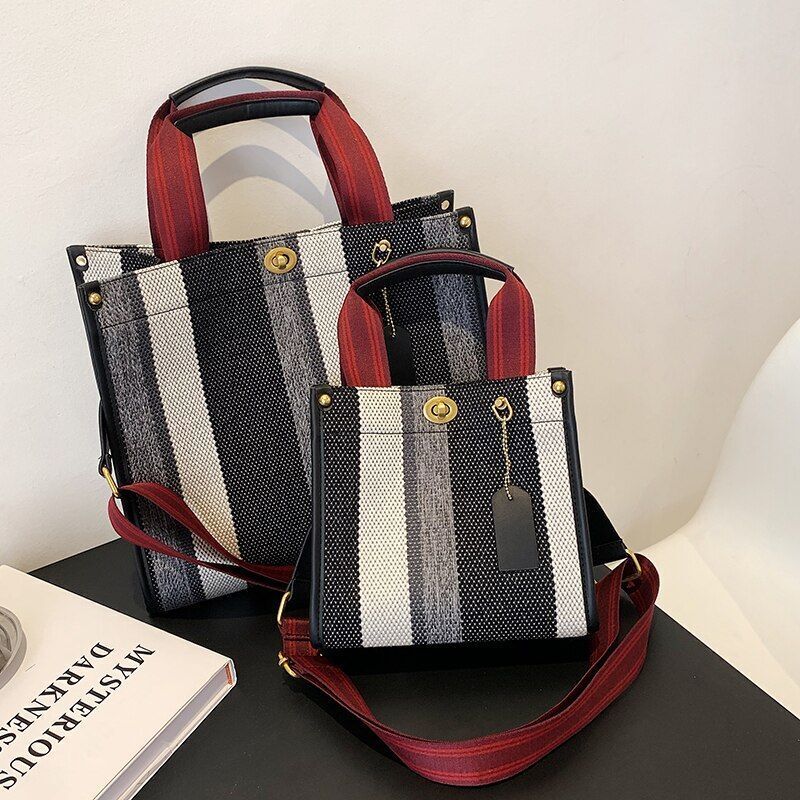 Large Tote Bag Casual Canvas Handbag Wide Shoulder Strap Bag Trendy Shoulder Bag