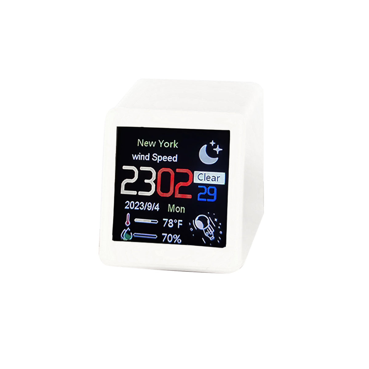 White Mini Desktop Clock WIFI Weather Clock 1.5" Screen Temperature & Humidity d