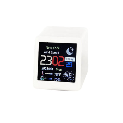 White Mini Desktop Clock WIFI Weather Clock 1.5" Screen Temperature & Humidity d