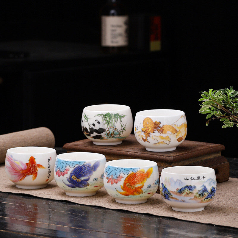 Porcelain Tea Cup Fat Mutton Jade Ceramic Master Cup 100ml / 130ml Personal Cups