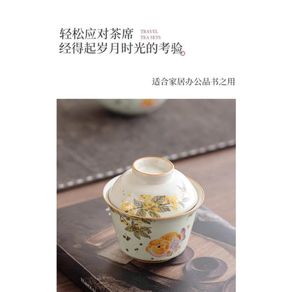 Ceramics Gaiwan Teacup Tea Set 100ml 3.4oz Goldfish Tea Bowl Kungfu Tea Set