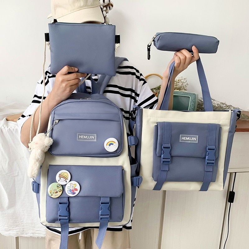 4 in 1 Pcs Sets Nylon Waterproof Backpack School Large Shoulder Bags 42*13*29 CM