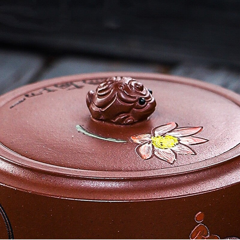 Tea Pot Yixing Zisha Purple Clay Handmade Carved Classical 10 Infuser Holes New