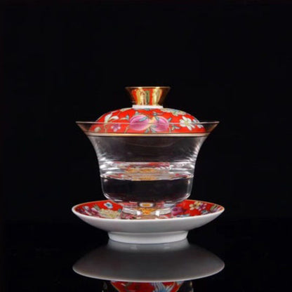 Tea Bowl Thickened Glass Tureen Tea Cover Bowl Lid Sancai Gaiwan Hand Painted