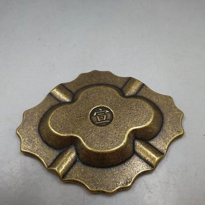 Antique Collection Home Decor Brass Pattern Cigar Ashtray Statue -