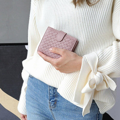 Sheep Leather Wallet Leather Woven Coin Purse Zipper Storage Bag 11*2*9.5 CM 1PC