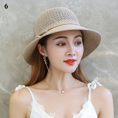 Women's Bow Large Floppy Folding Wide Brim Cap Sun Straw Summer Beach Hat New