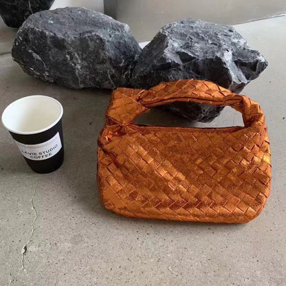 Synthetic Leather Purse Ladies Luxury Handbags Fashion Bag Knitted Handbag Blue