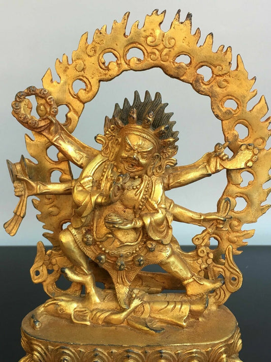 8.6" Antique Old Tibetan Buddhism Bronze Gilt Six Arms Vajra Buddha Statue