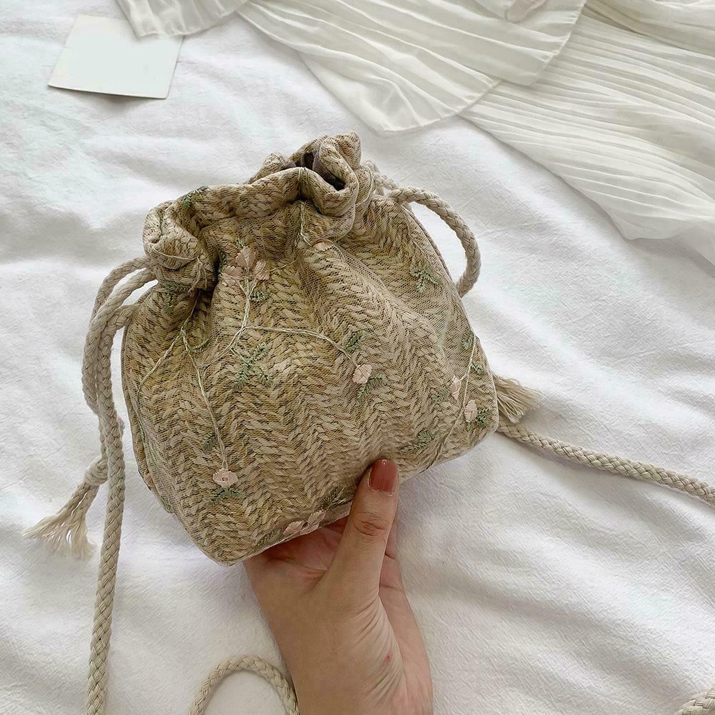 Shoulder Bags Women Drawstring Straw Bags Embroidery Bags Crossbody Handbags