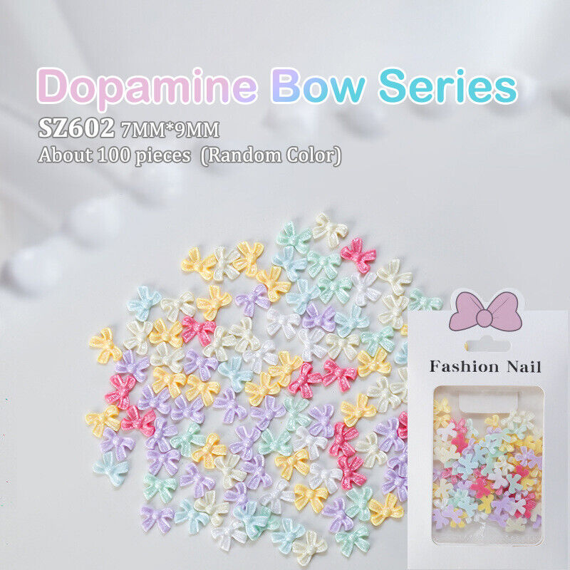 100Pcs/Bag Mini Bow 3D Cute Nail Art Decorations Shiny Bowknot Ornament