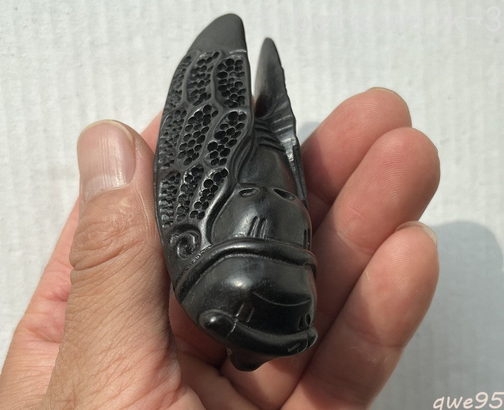 Ebony Wood Carved Cicada Pendant Statue Collection Hand Decor