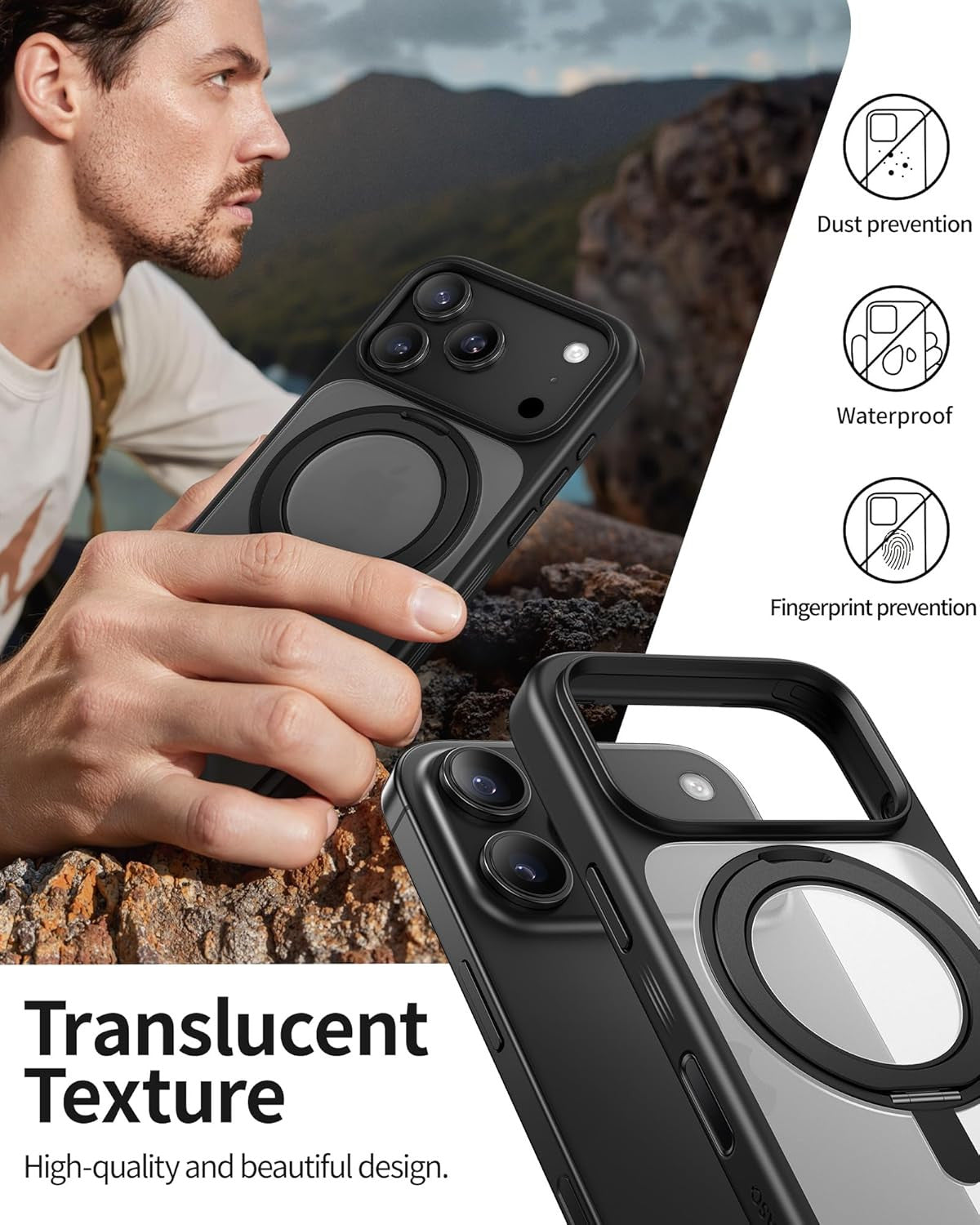 for Iphone 17 Pro Max Case with Ring Stand 360°Rotatable, Compatible with Magsaf