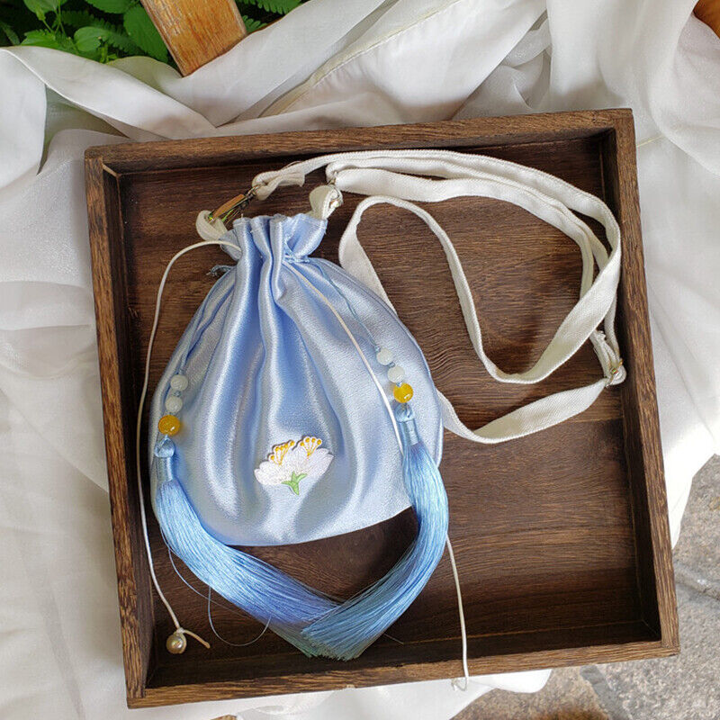 Embroidered Tassel Chinese Hanfu Bag Drawstring Wallet Handbag Silk Change Purse
