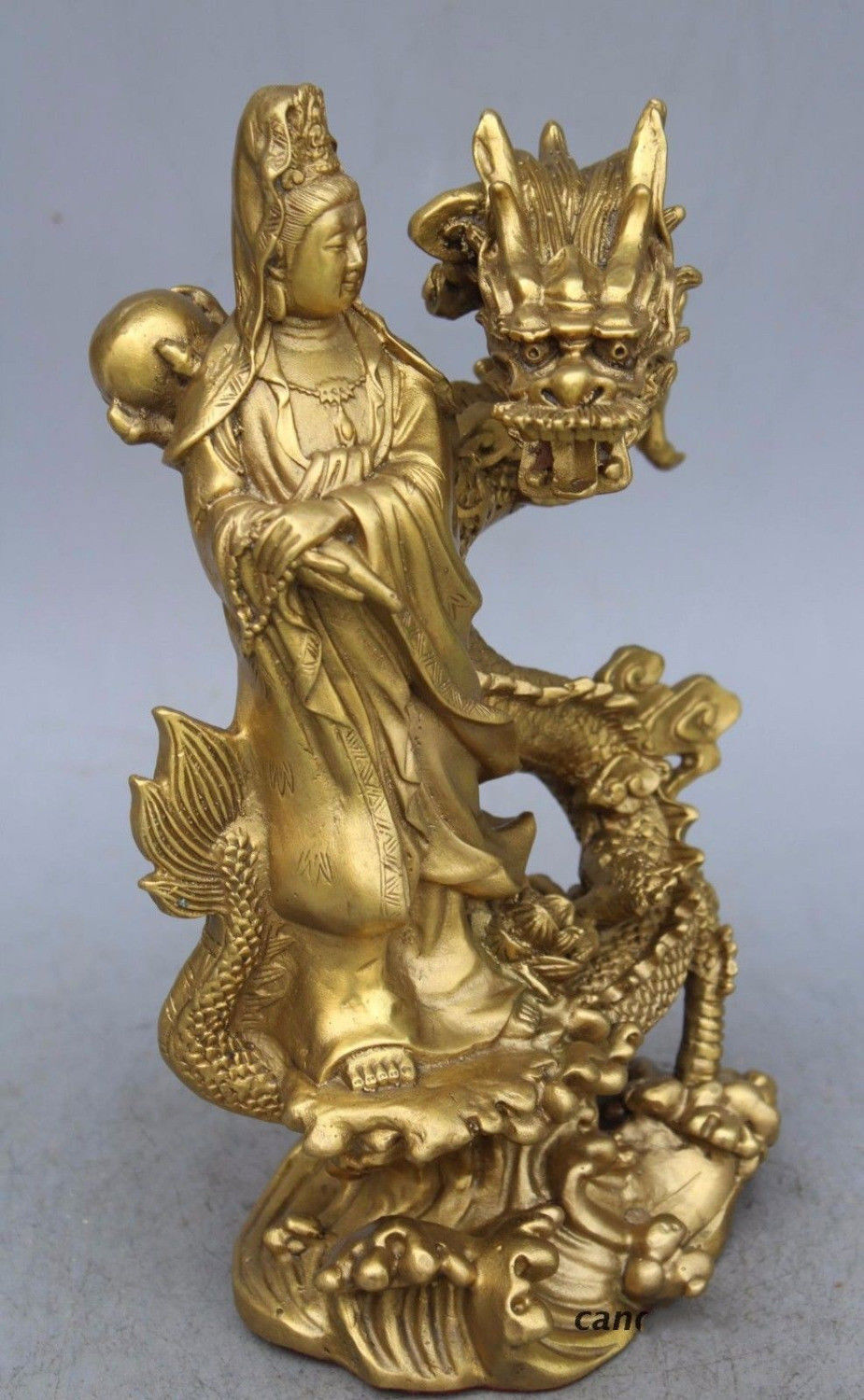 Chinese Brass Dragon kwan-yin GuanYin Goddess buddha statue