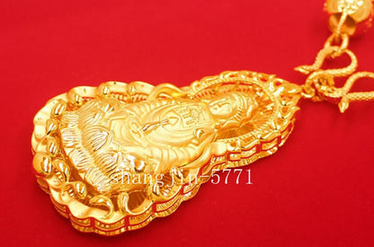 High End Extra Large Bodhisattva 24K Gilding YELLOW GOLD GP Pendant