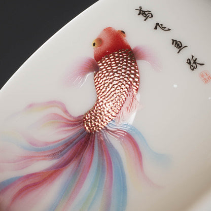 handmade tea cup fat mutton jade porcelain master cup fish print creative teacup